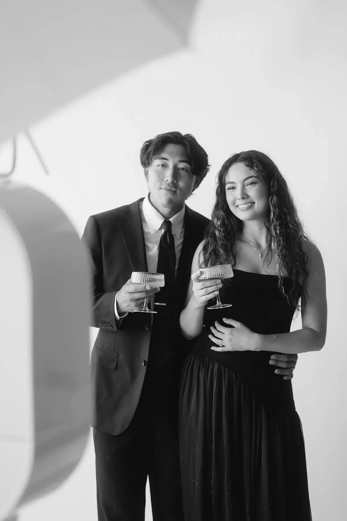 Glam black and white photo booth portrait at a Los Angeles event