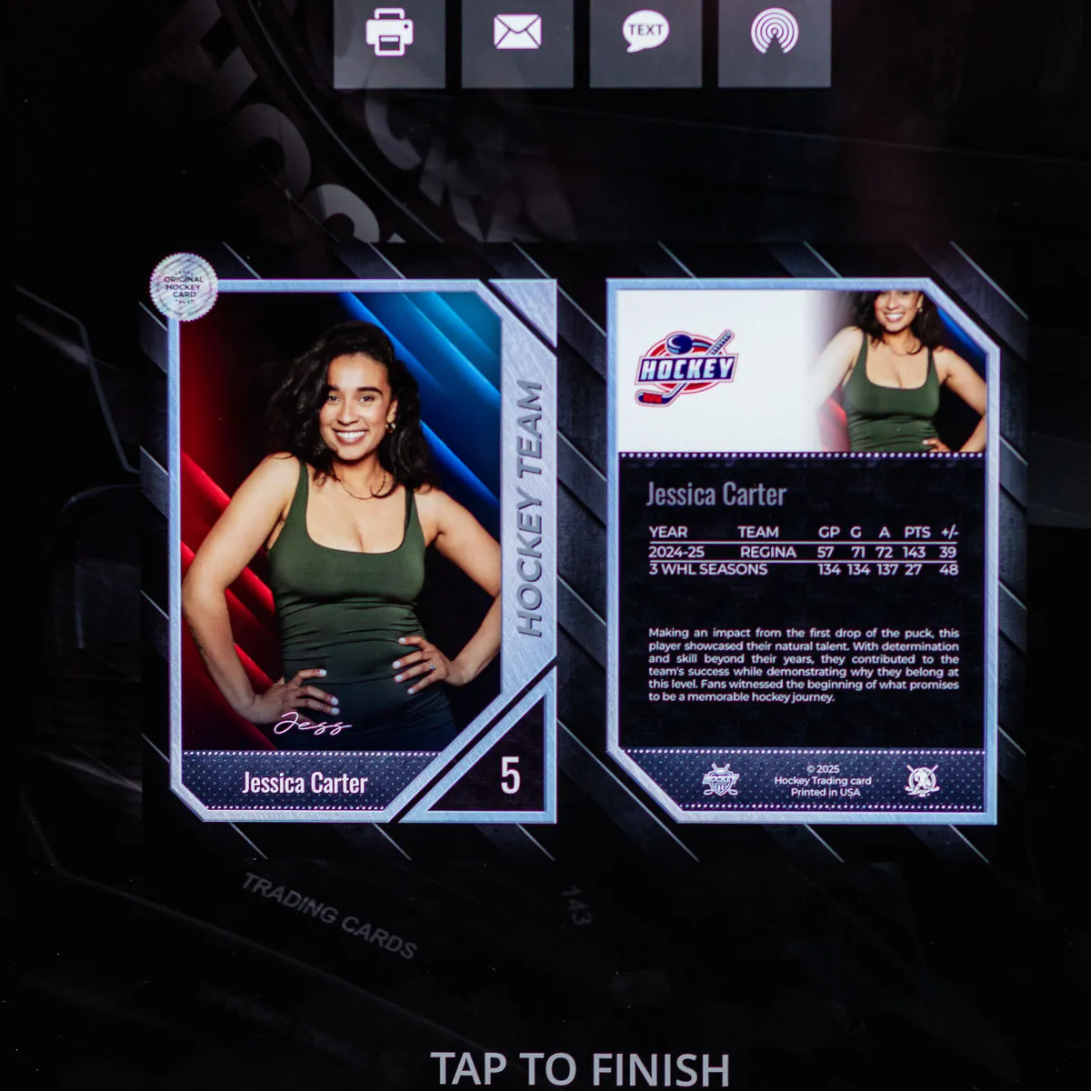 Custom hockey trading card back with stats — Captured Celebrations Los Angeles