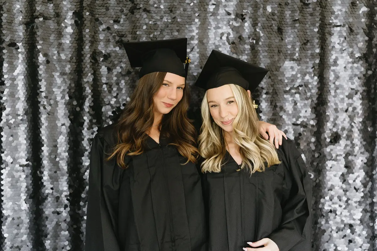 Graduation party photo booth setup at Los Angeles backyard event