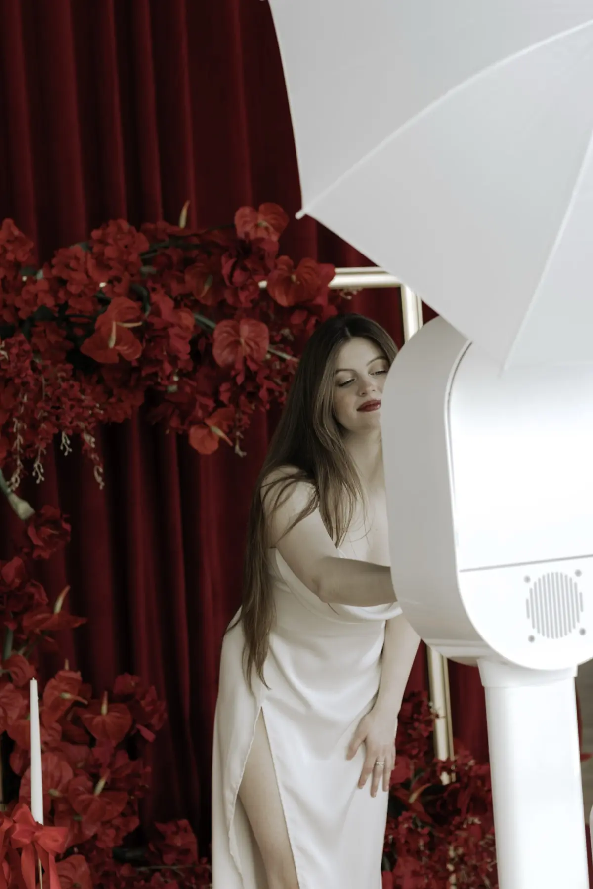 Red carpet photo booth event setup for teenage celebration in LA